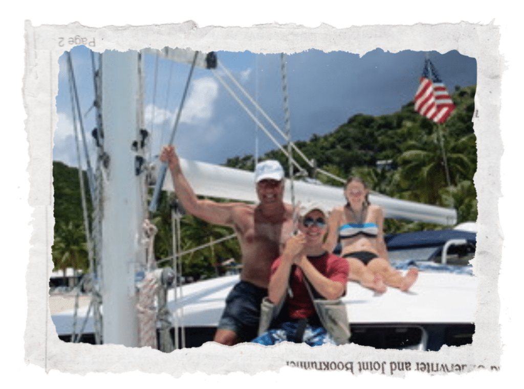 Michael Yaw with family on a sailboat during missionary life